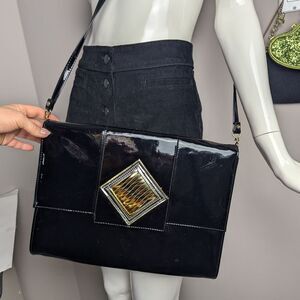Vintage Envelope clutch Patent leather Extra large 80s shoulder bag